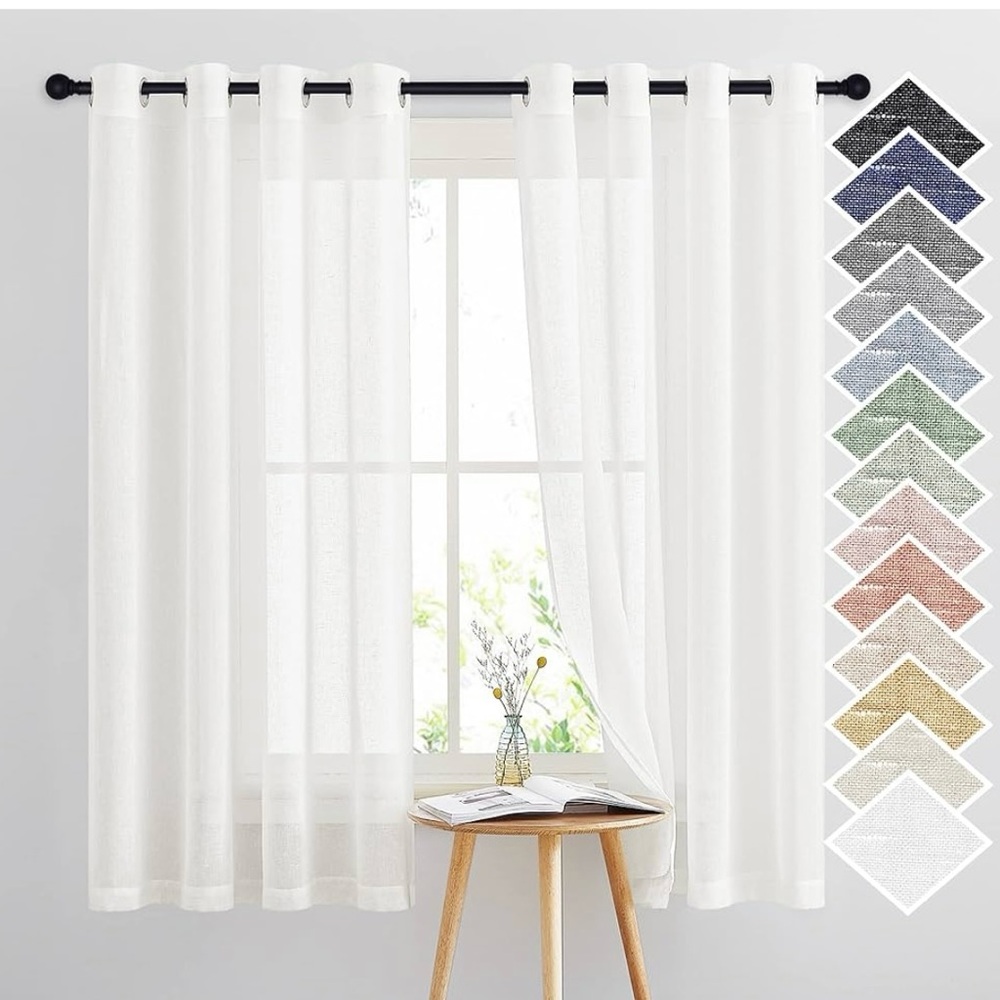 NICETOWN Linen Sheer Flax Textured Grommet Top Curtains (Ivory)
